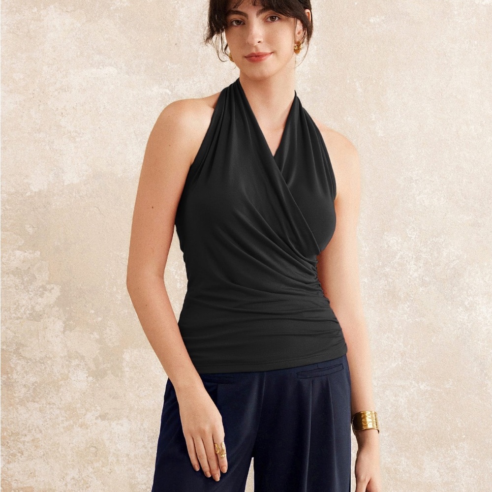 OGL Move Buttery Smooth Surplice Halter Neck Sculpt Tank – Black – Size S